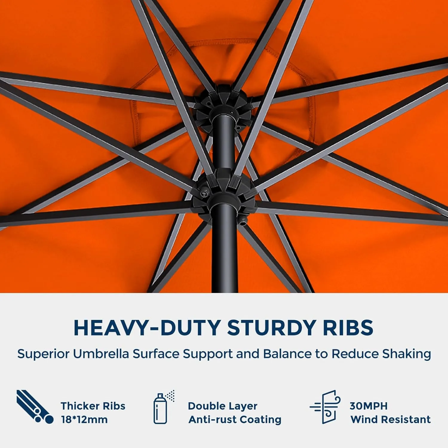 9ft Outdoor Patio Umbrella - Market Table Pool Deck Umbrella UPF50  UV Protection with Push Button Tilt, Crank and 8 Sturdy Ribs (Neon Orange, No base)