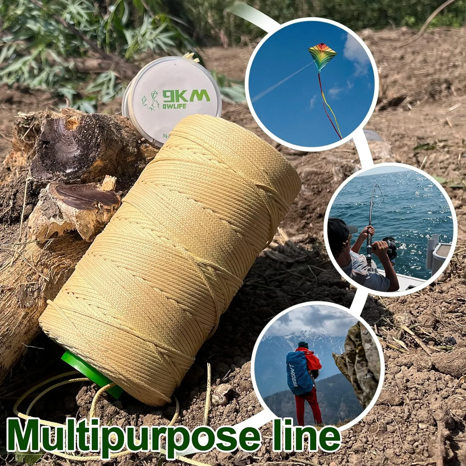 9KM DWLIFE Braided Kevlar Cord, 100lb~2000lb, High Tensile Strength, Abrasion, Flame Retardant, Kite String, Fishing Line, Model Rocket Shock, Hammock Tarp Ridgeline, Tactical Survival Paracord
