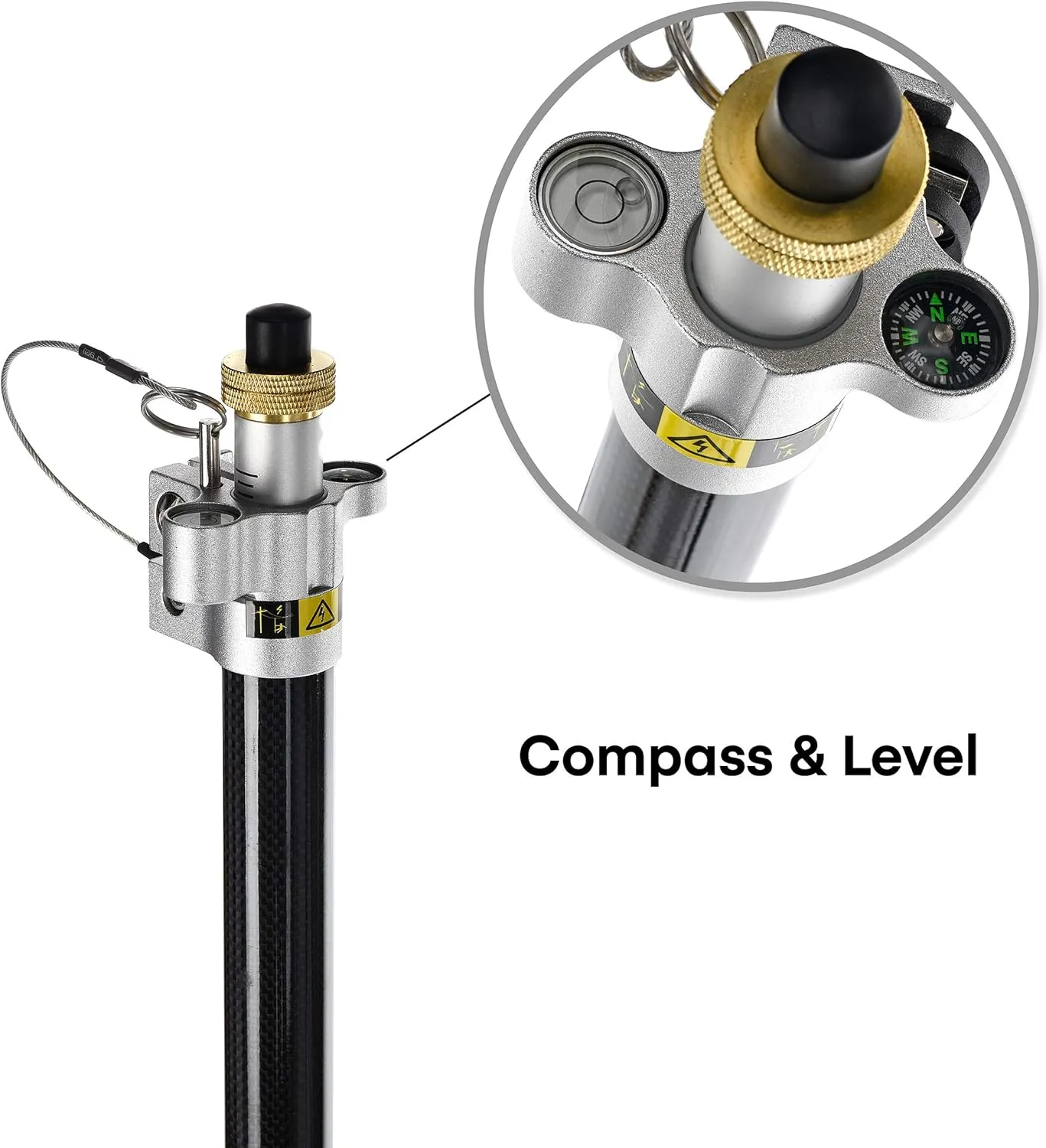 AdirPro 711-41-QCLAMP 8.5' Carbon Fiber Prism Pole with Compass, Locking Pin & Quick Clamp