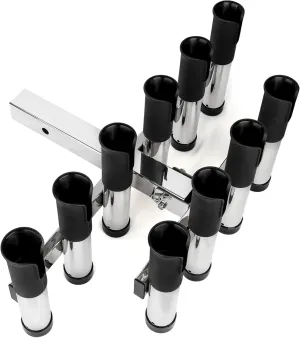 Adjustable Fishing Rod Holder for Truck 2" Hitch Receivers – Holds 6-10 Rods, 3 Angles, Quick Release, Anti-Shake Elastic Straps, Stainless Steel Fishing Pole Holder for Truck