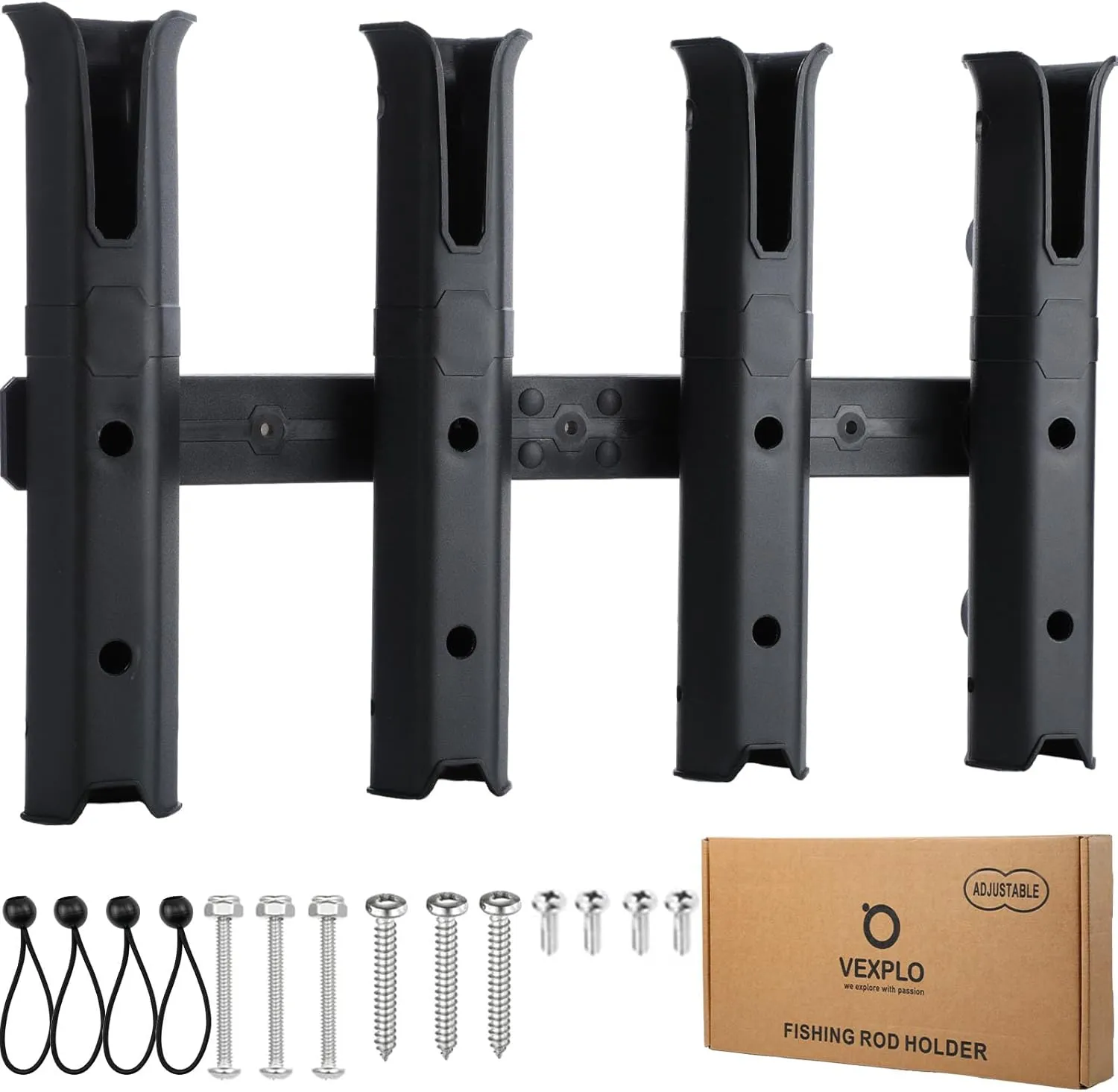 Adjustable Fishing Rod Holders for Boat Golf Cart Garage Kayak Crate Cooler Wagon RV, 4 Tube Wall-Mounted Boat Fishing Pole Holder