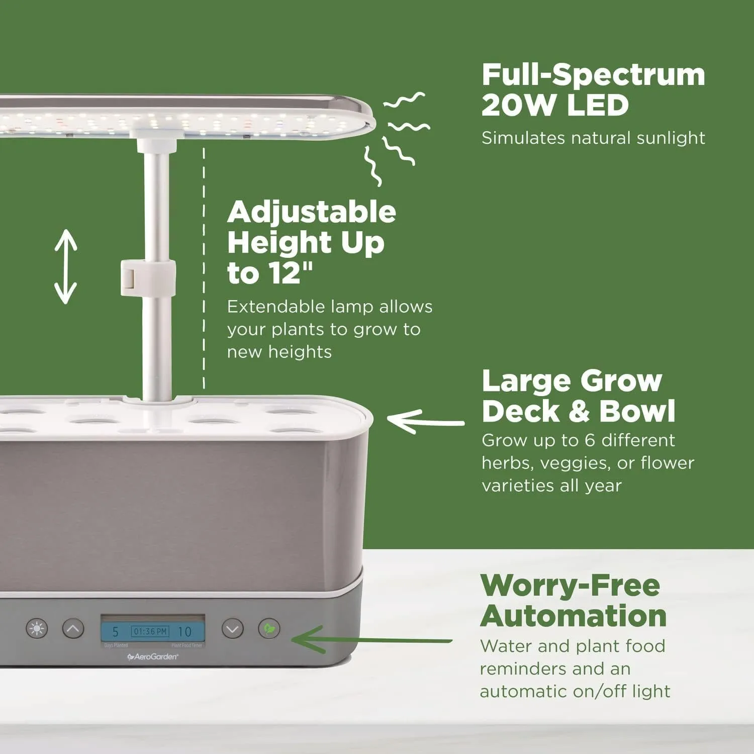AeroGarden Harvest Elite Indoor Garden Hydroponic System with LED Grow Light and Seed Kit, Holds up to 6 Pods, Stainless Steel