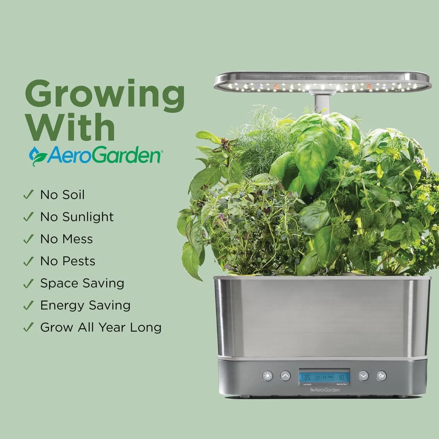 AeroGarden Harvest Elite Indoor Garden Hydroponic System with LED Grow Light and Seed Kit, Holds up to 6 Pods, Stainless Steel