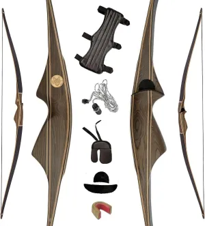 AF Archery Longbow Set, 62" Right Hand Premium Hunting Bow Kit for Archery Enthusiasts, Ergonomic Design All-in-One Longbow