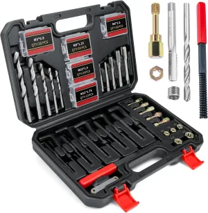 AKM Metric Thread Chaser &Thread Repair Kit,200 Pcs HSS Drill Helicoil Repair Kit,M5 M6 M8 M10 M12 Thread Cleaner Rethreading Bolt Restorer File Nut Rethreader Automotive Wheel Stud Metric