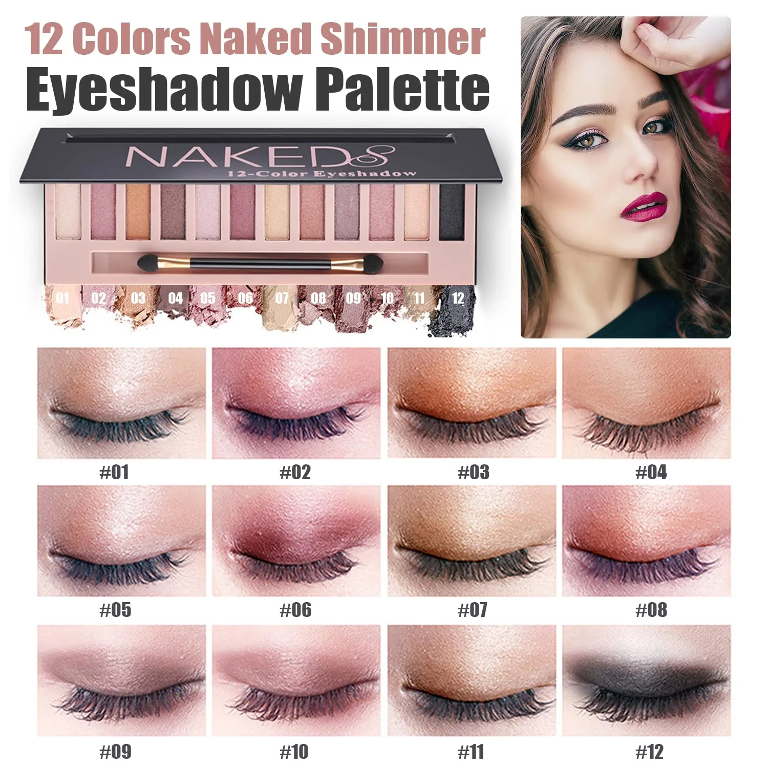 All In One Makeup Kit - Naked Eyeshadow (12 Colors), Liquid Foundation, Lipstick Set, Mascara, Makeup Brush, Sponge, Eyebrow Powder, Eyeliner Stamp (#104)