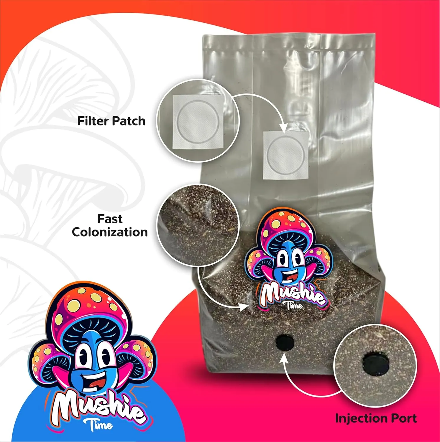 All in ONE Mushroom Grow Bag with Injection Port (5 LBS) | Mushroom Grow Bag Kit with Sterilized Grain and Substrate | Growing Your Own Mushrooms Made Easy