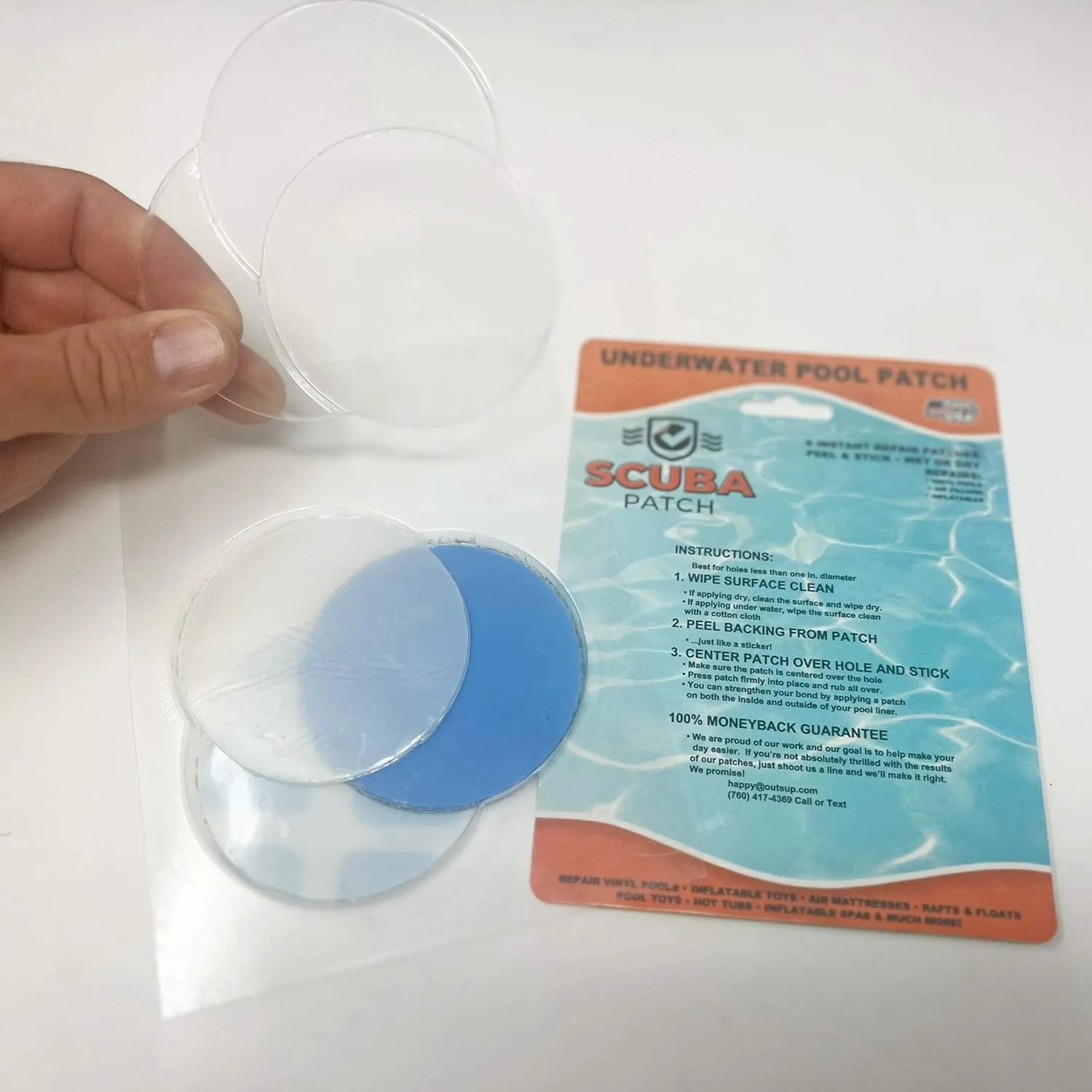 All-in-One Repair Kit for Above-Ground Pools | Fast, Underwater-Capable Peel-and-Stick OR Adhesive Glue-Down Vinyl Patches & for Easy Set and Frame Pools Blue Glue On