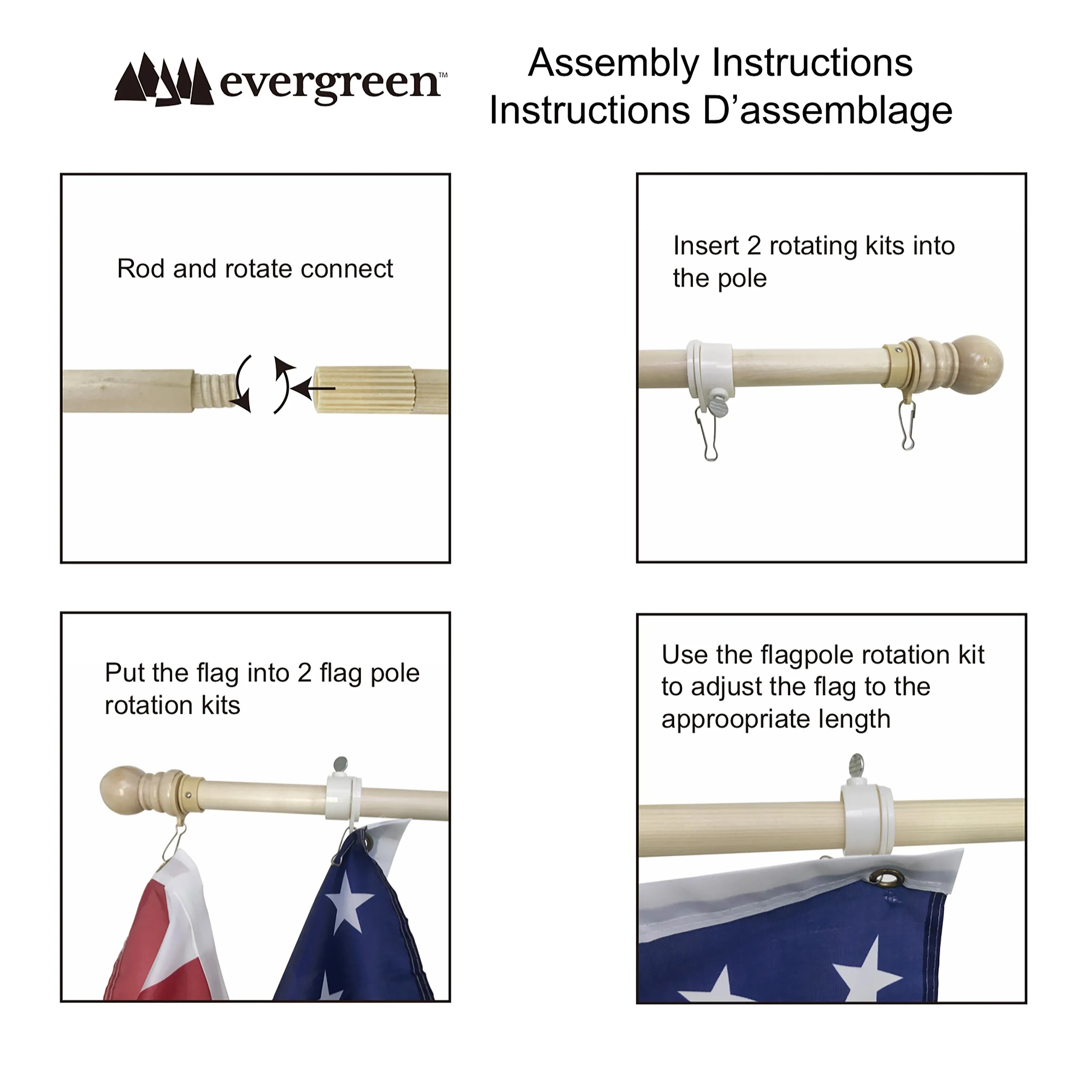 American Flag with 4KD Wooden Flag Pole