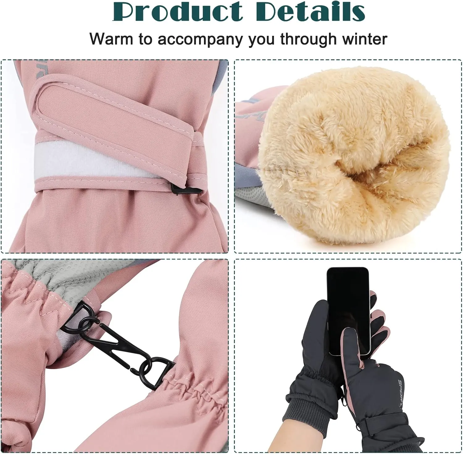 American Trends Winter Ski Gloves for Women Waterproof Winter Gloves Touchscreen Snow Gloves