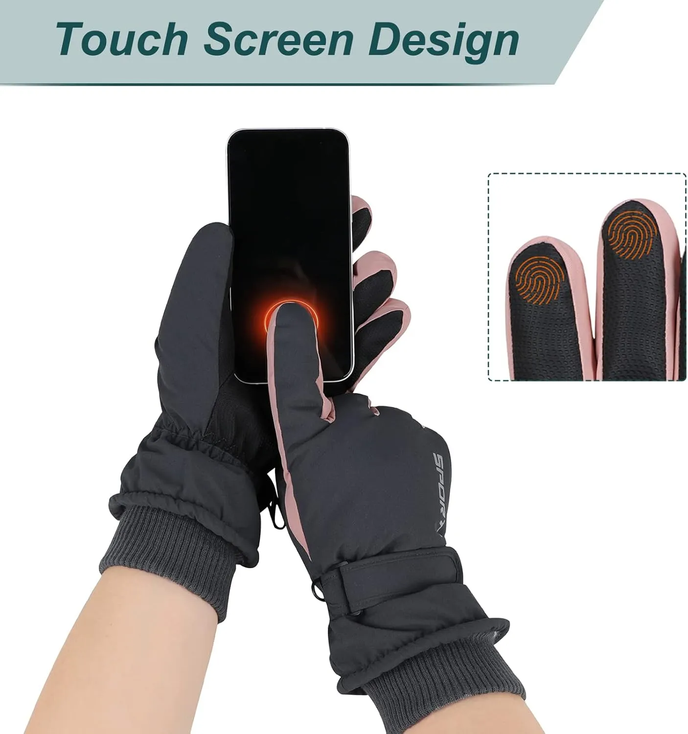 American Trends Winter Ski Gloves for Women Waterproof Winter Gloves Touchscreen Snow Gloves