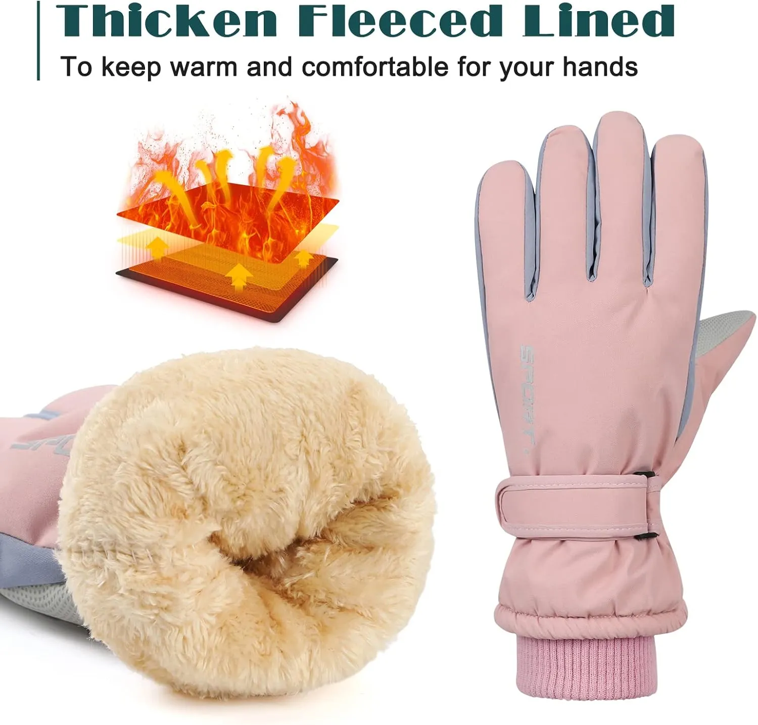 American Trends Winter Ski Gloves for Women Waterproof Winter Gloves Touchscreen Snow Gloves