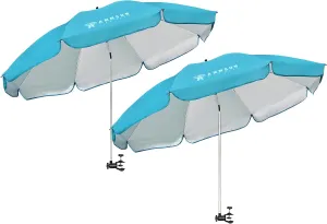 AMMSUN XL Chair Umbrella with Universal Clamp Adjustable 52 inches and 360-degree Swivel UPF 50 , Portable Clamp on Camping or Beach Chair, Stroller, Wheelchair, Golf cart, Bright Blue, 2 PACK