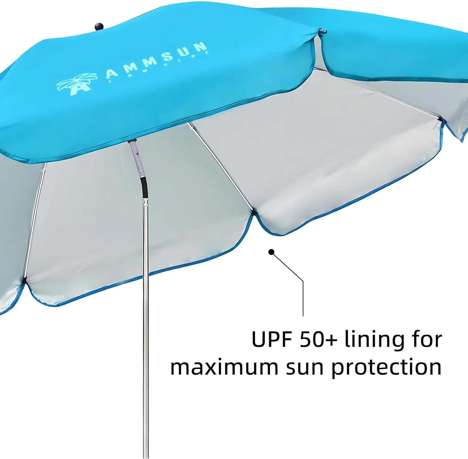 AMMSUN XL Chair Umbrella with Universal Clamp Adjustable 52 inches and 360-degree Swivel UPF 50 , Portable Clamp on Camping or Beach Chair, Stroller, Wheelchair, Golf cart, Bright Blue, 2 PACK
