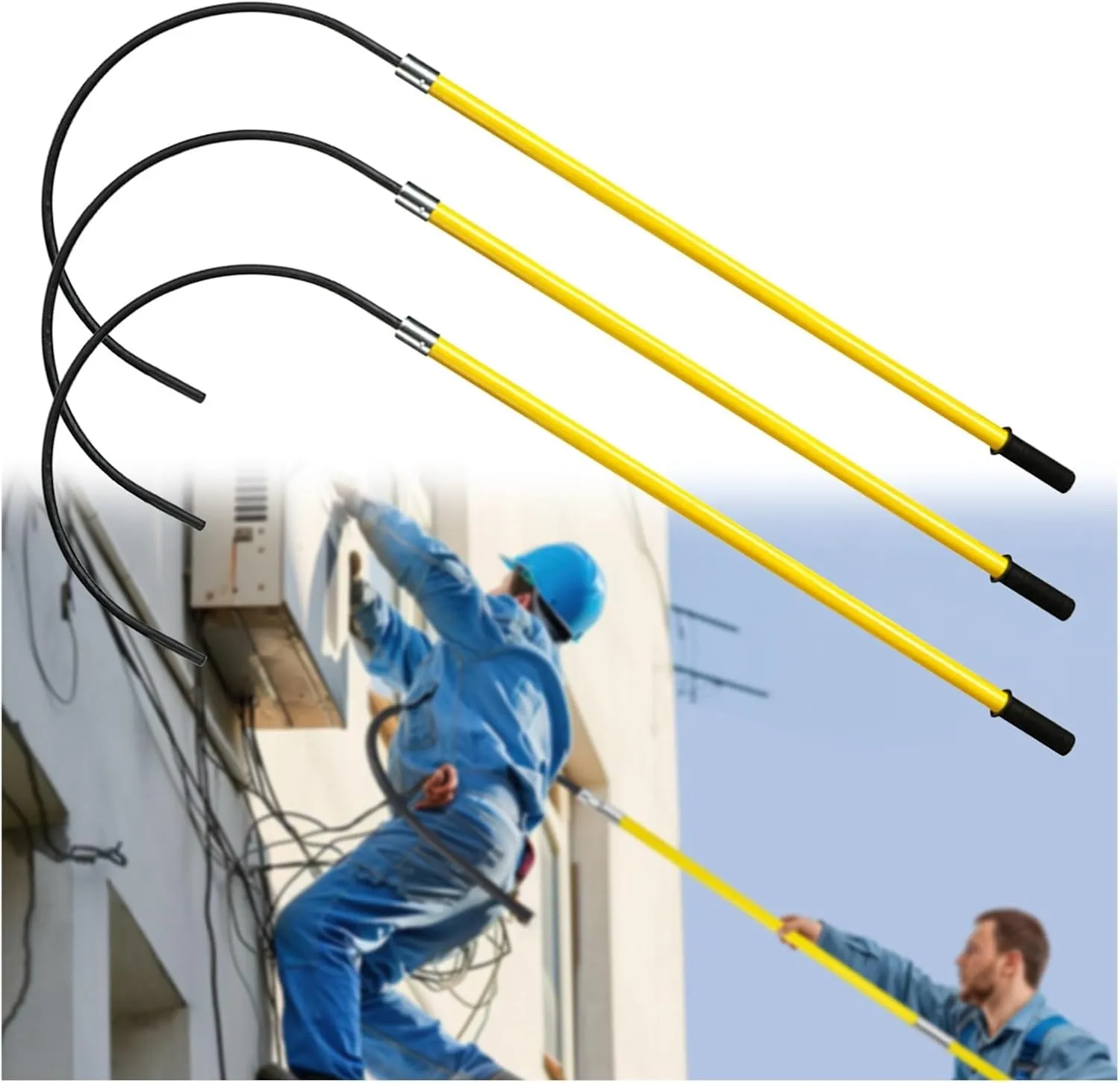 Anti-Electric Shock Rescue Tube，Lifesaving poleYellow Insulated Rescue Hook Electrical Safety Pole, Lifeguard Rescue Pull Bar 20 Inches Opening, Commercial Public Emergency Protective Equipm