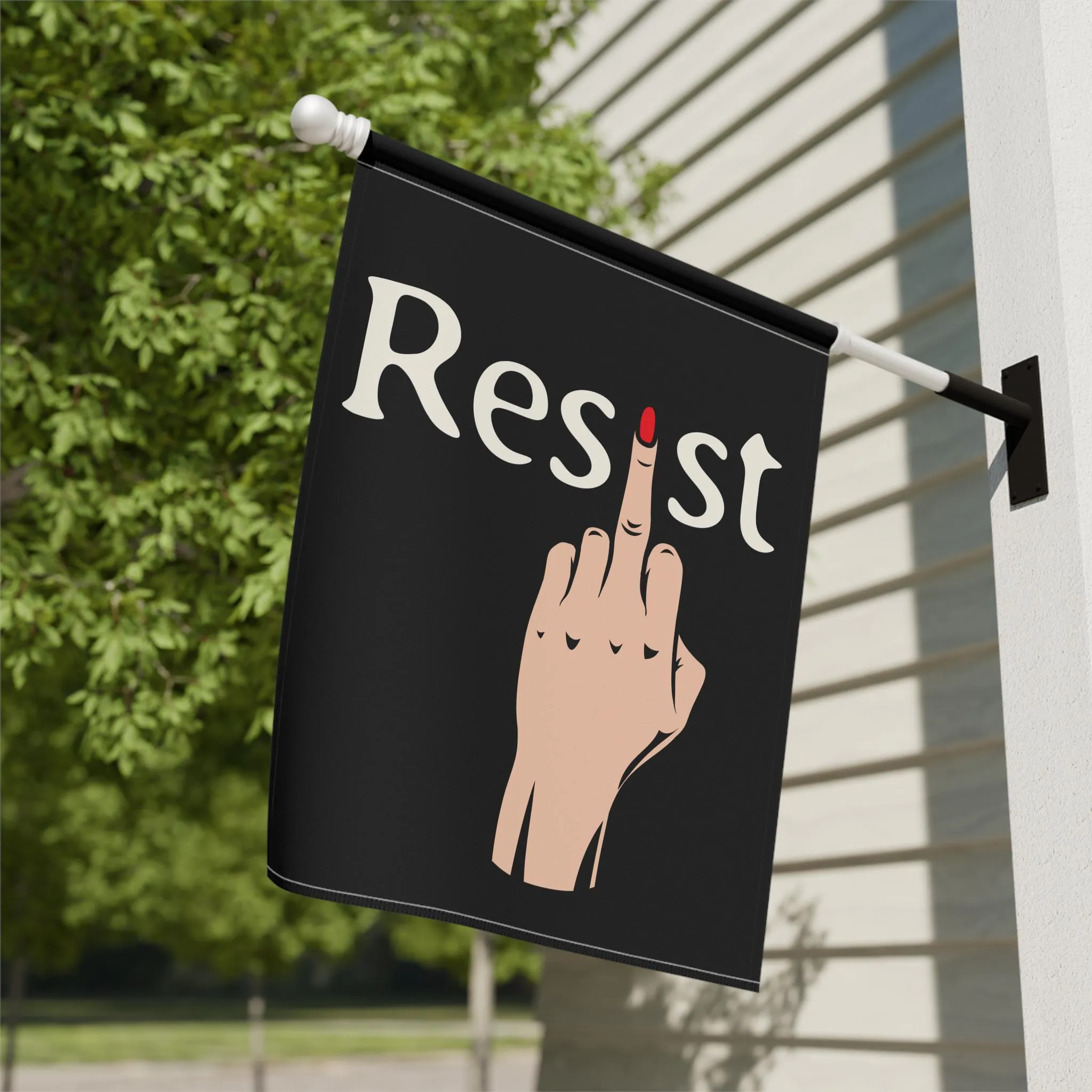 AntiMAGA feminist eating funny Leopards flag, Client-focused service gift sign, yard Fuck banner, Resist merch Anti-trump activist antifascist garden Trump faces Special members discount