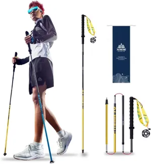 AONIJIE 2Pcs Collapsible Hiking Poles for Men and Women - Lightweight Carbon Fiber Aluminum Folding Trekking Poles for Hiking Durable Walking Sticks with Extra-Long Foam Handle (Yellow,120cm)