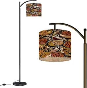 Arc Floor Lamps Beautiful Stylish Seamless Pattern Hand Drawn Butterfly Wings Design Modern LED Adjustable Lampshade Standing Light for Living Room Reading Bedroom Office