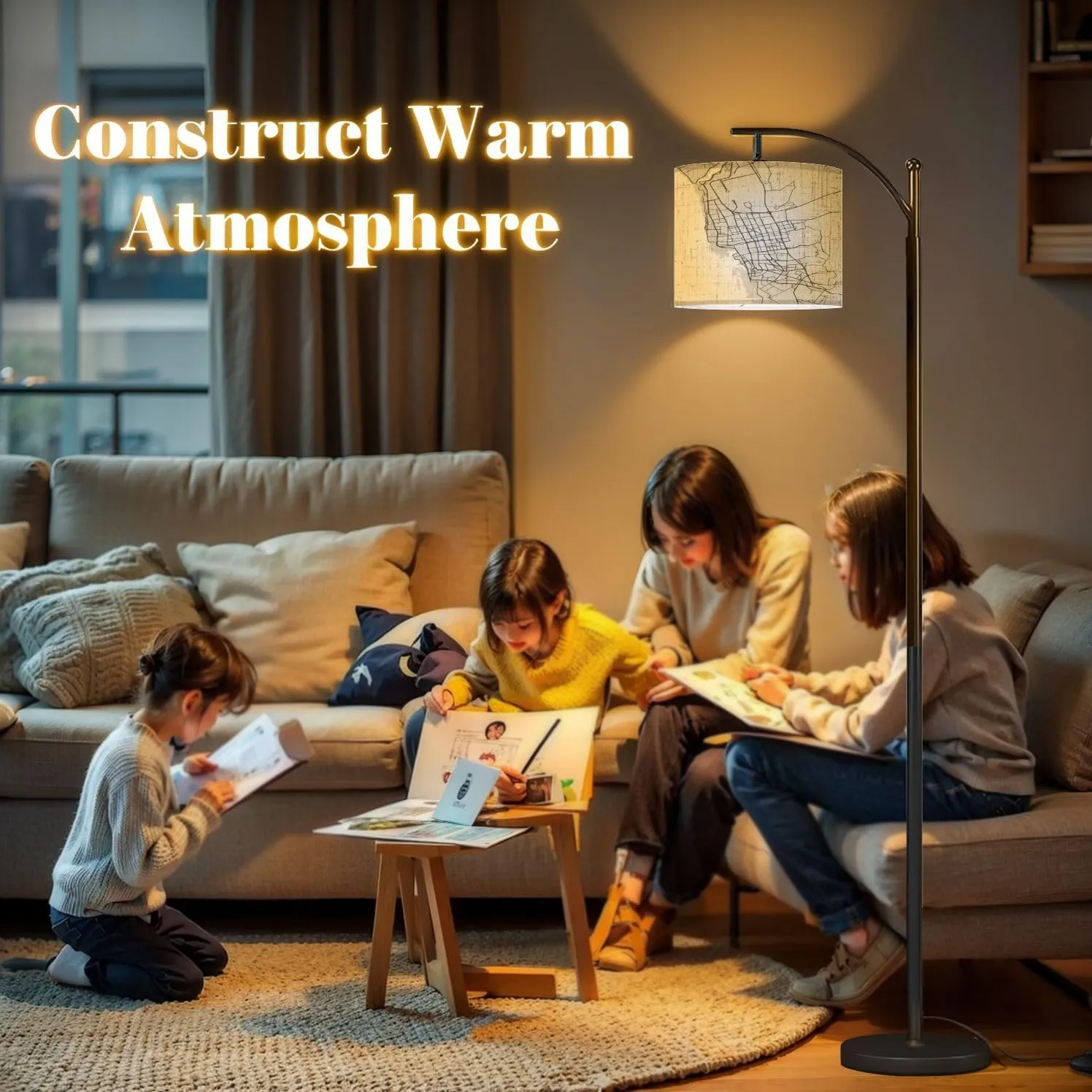 Arc Floor Lamps City map Jeddah Kingdom Black Roads Grey Modern LED Adjustable Lampshade Standing Light for Living Room Reading Bedroom Office