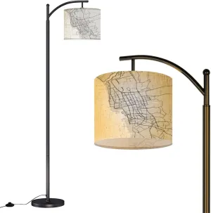 Arc Floor Lamps City map Jeddah Kingdom Black Roads Grey Modern LED Adjustable Lampshade Standing Light for Living Room Reading Bedroom Office