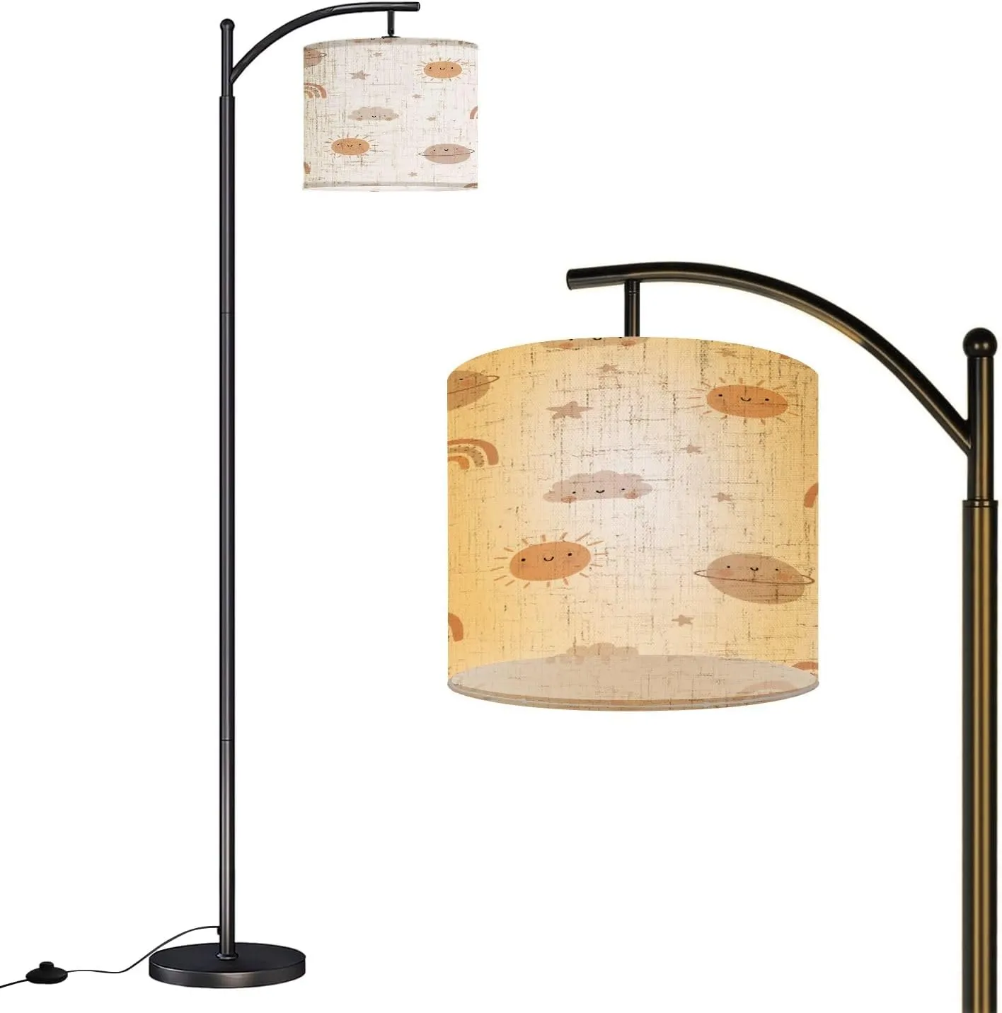 Arc Floor Lamps Cute Cartoon Bohemian Nursery Pattern Boho Print for Wall Decor Modern LED Adjustable Lampshade Standing Light for Living Room Reading Bedroom Office