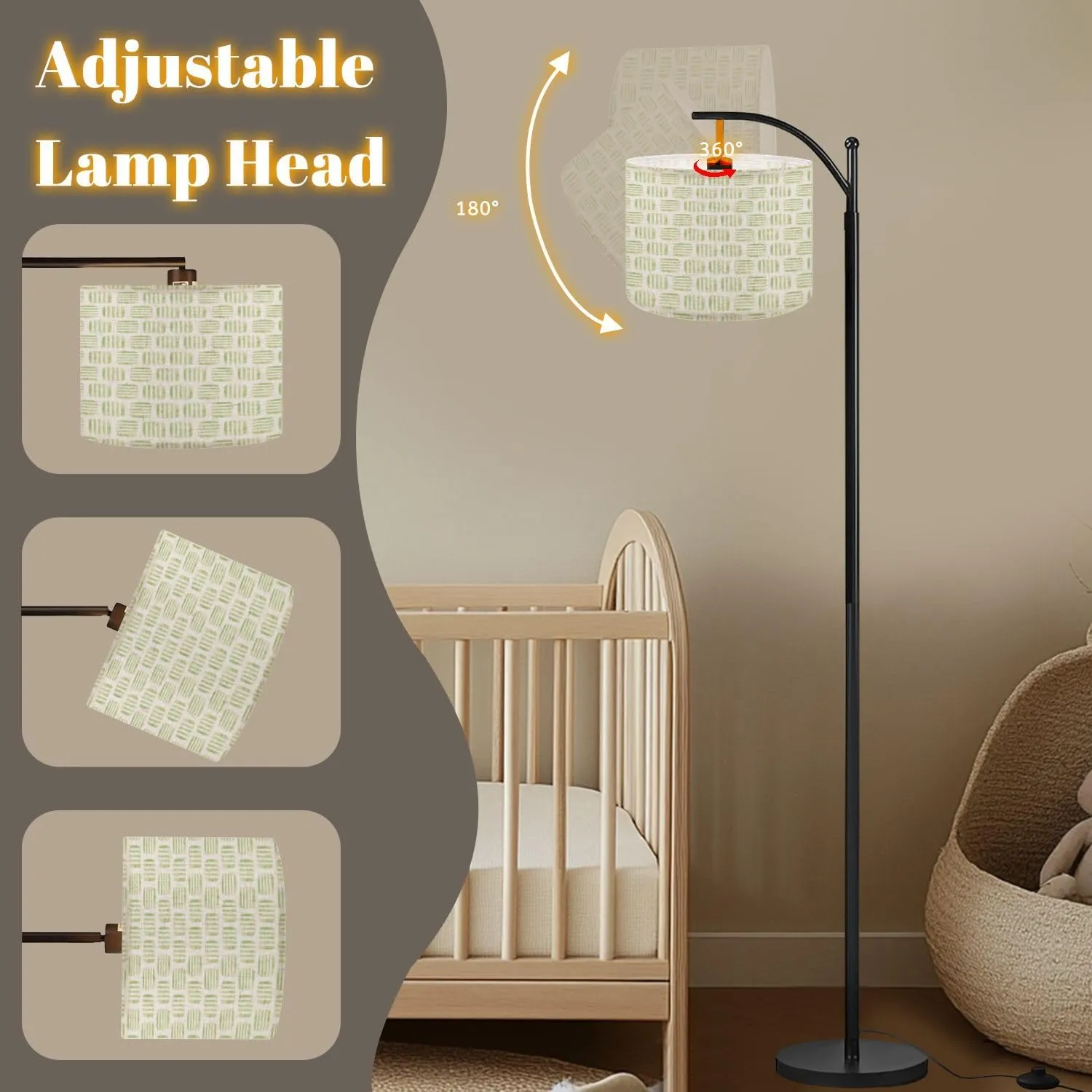 Arc Floor Lamps Green Watercolor Geometric Square Seamless Pattern Modern LED Adjustable Lampshade Standing Light for Living Room Reading Bedroom Office