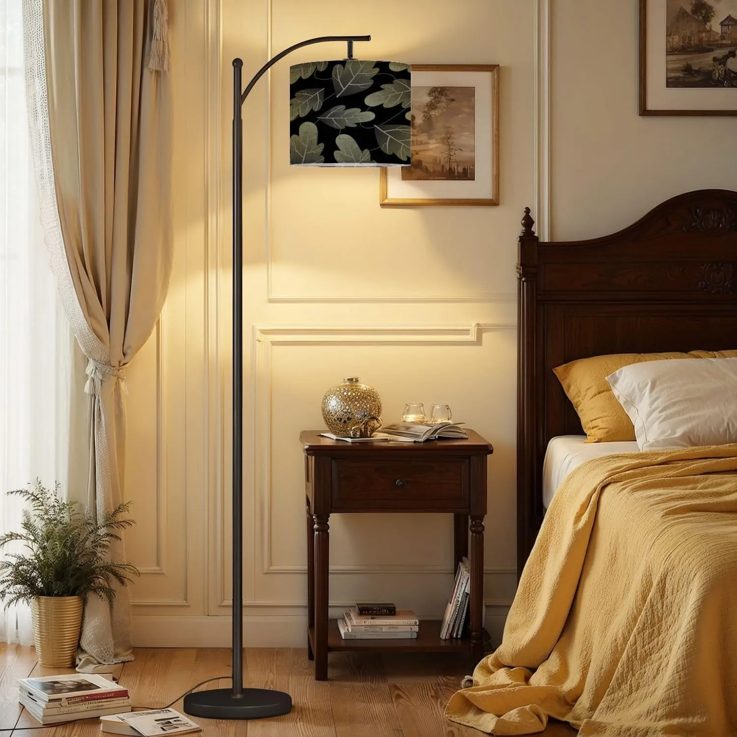 Arc Floor Lamps Leaves for Forest Ecology Nature Modern LED Adjustable Lampshade Standing Light for Living Room Reading Bedroom Office