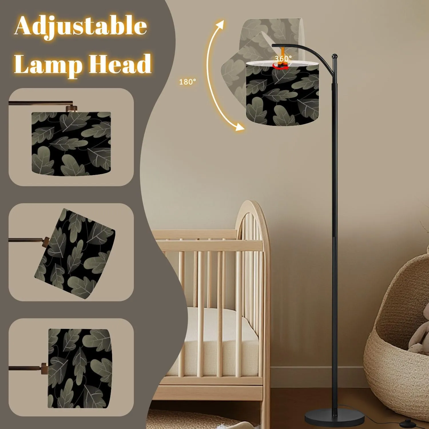 Arc Floor Lamps Leaves for Forest Ecology Nature Modern LED Adjustable Lampshade Standing Light for Living Room Reading Bedroom Office