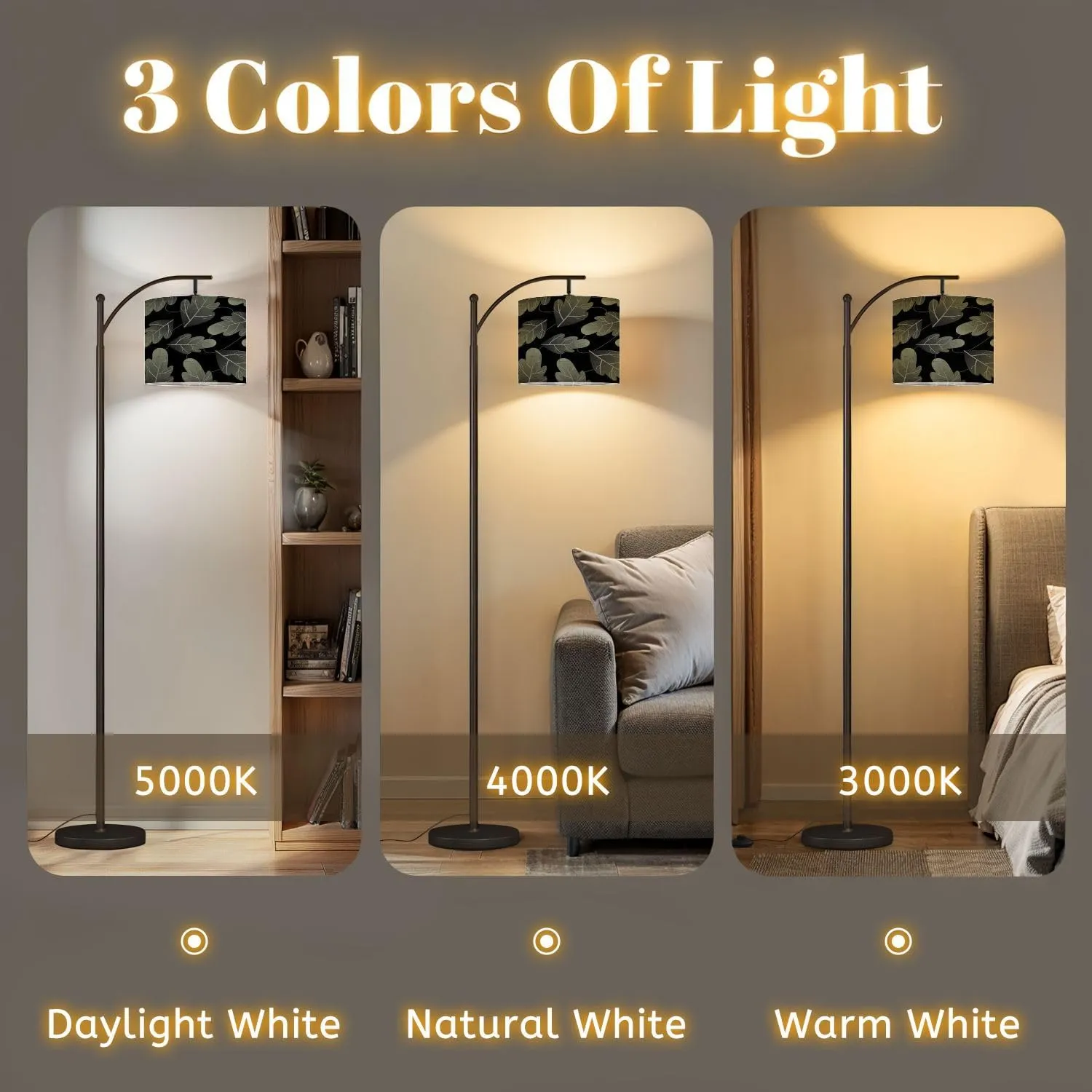 Arc Floor Lamps Leaves for Forest Ecology Nature Modern LED Adjustable Lampshade Standing Light for Living Room Reading Bedroom Office