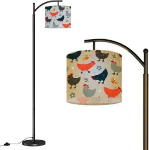 Arc Floor Lamps Seamless Pattern Cute Chickens Summer Abstract Print pet Birds Modern LED Adjustable Lampshade Standing Light for Living Room Reading Bedroom Office