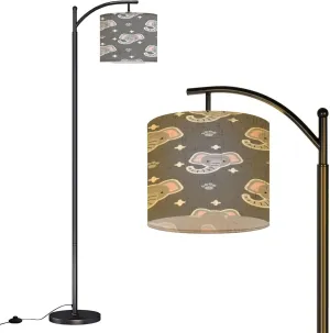 Arc Floor Lamps Seamless Pattern Cute Flat Style Elephant Grey Modern LED Adjustable Lampshade Standing Light for Living Room Reading Bedroom Office