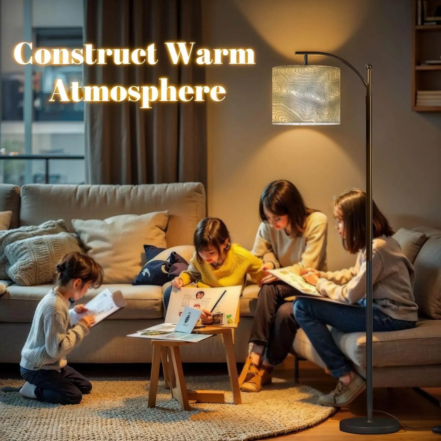 Arc Floor Lamps Topographic map Contour map Elevation Contour map Geographic World Modern LED Adjustable Lampshade Standing Light for Living Room Reading Bedroom Office