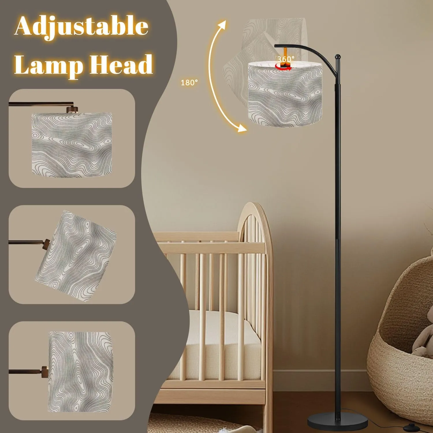 Arc Floor Lamps Topographic map Contour map Elevation Contour map Geographic World Modern LED Adjustable Lampshade Standing Light for Living Room Reading Bedroom Office