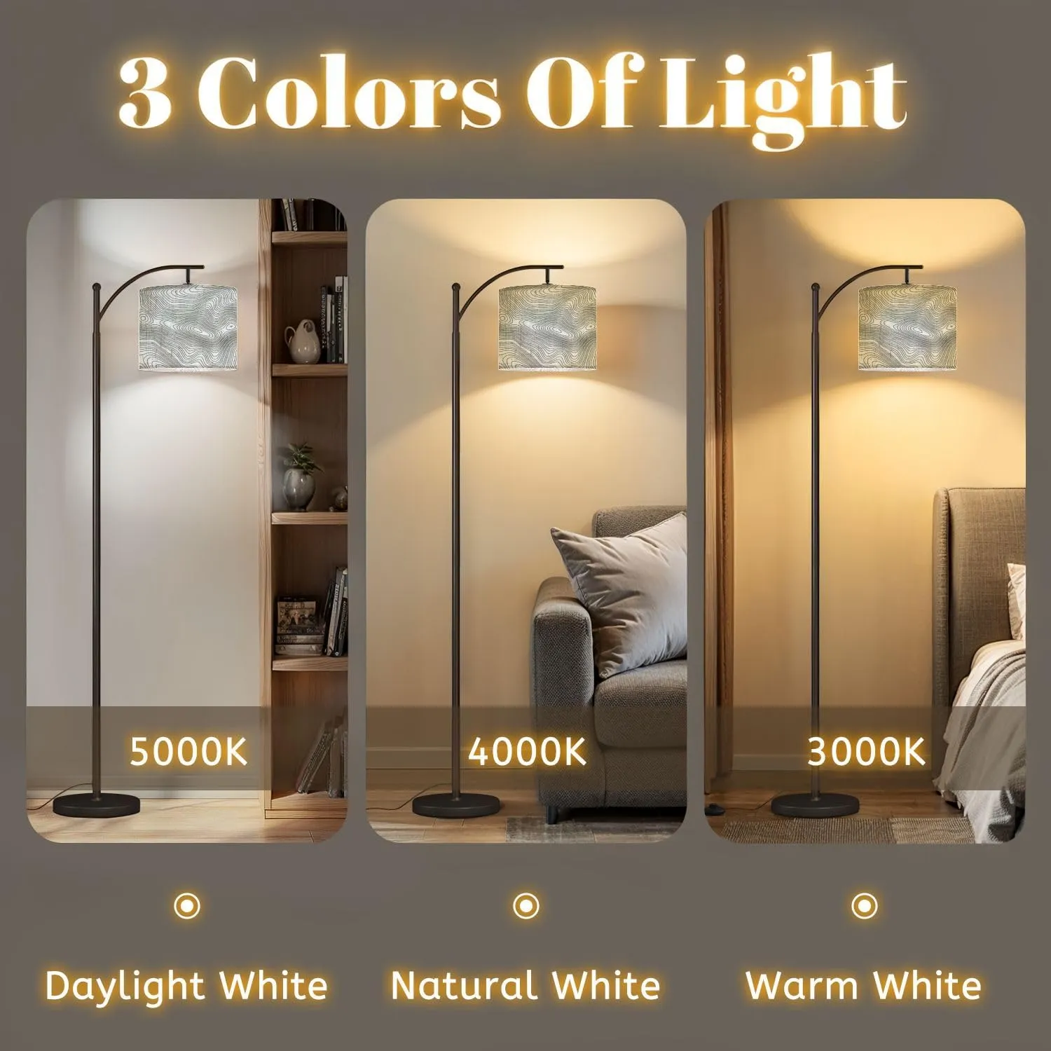 Arc Floor Lamps Topographic map Contour map Elevation Contour map Geographic World Modern LED Adjustable Lampshade Standing Light for Living Room Reading Bedroom Office