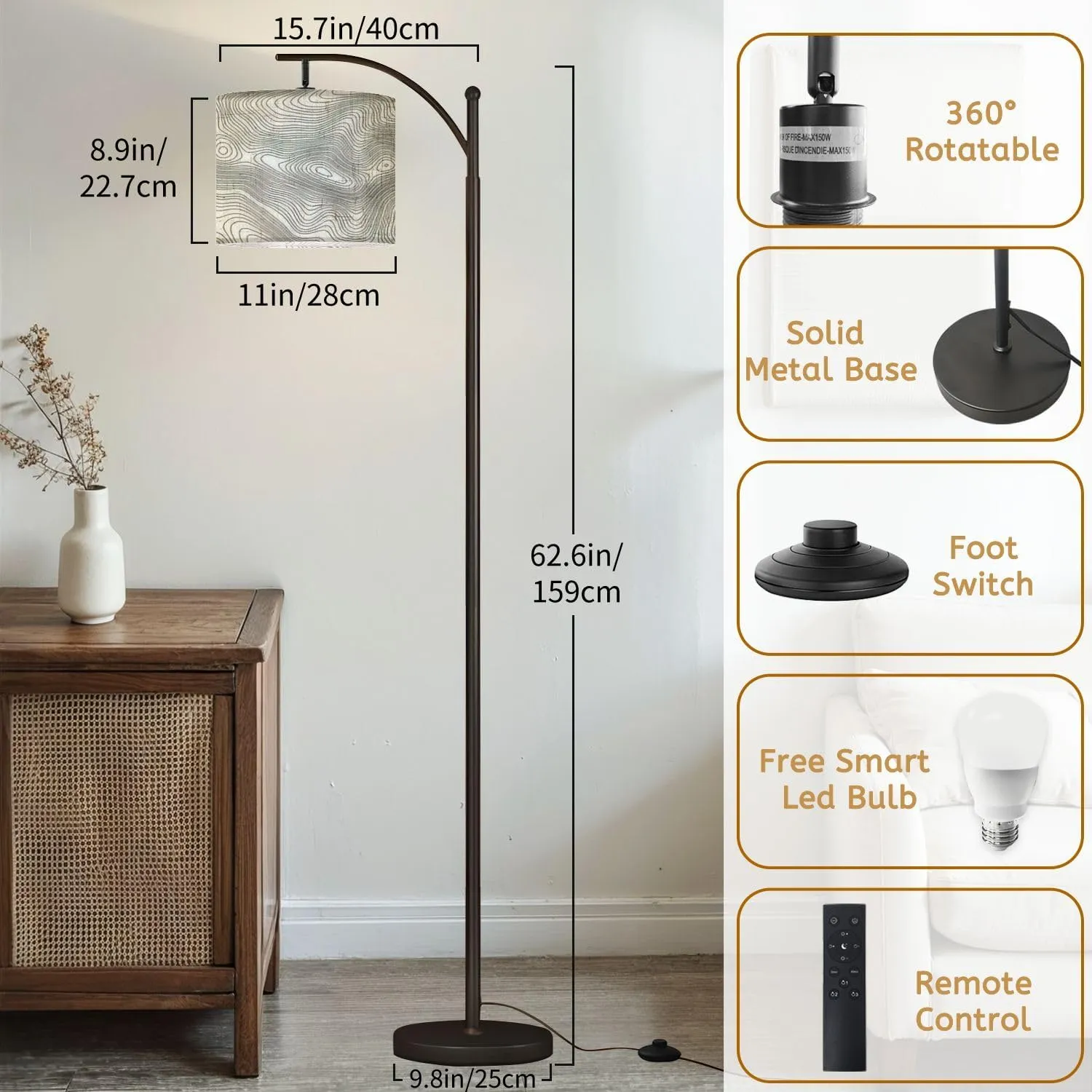 Arc Floor Lamps Topographic map Contour map Elevation Contour map Geographic World Modern LED Adjustable Lampshade Standing Light for Living Room Reading Bedroom Office