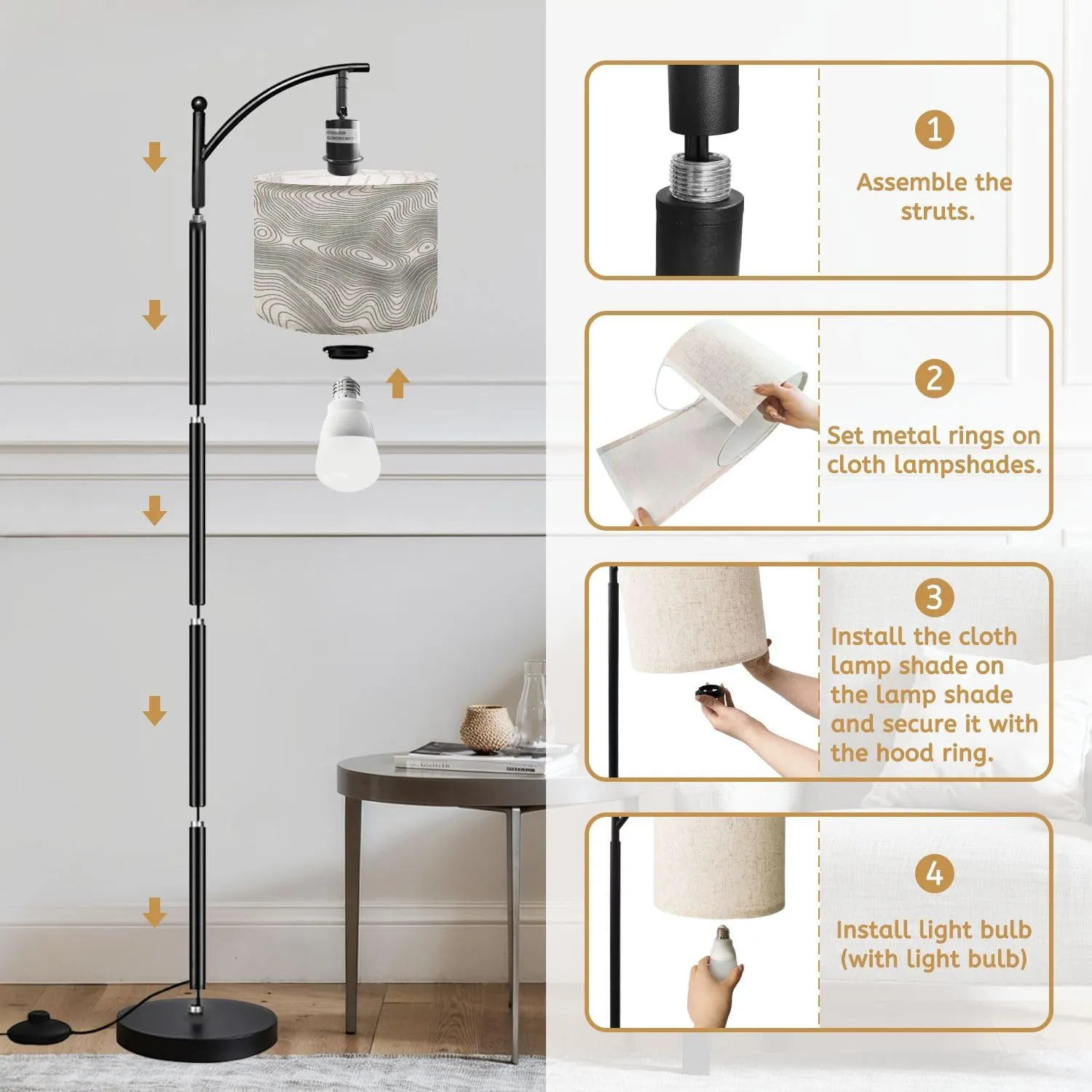 Arc Floor Lamps Topographic map Contour map Elevation Contour map Geographic World Modern LED Adjustable Lampshade Standing Light for Living Room Reading Bedroom Office