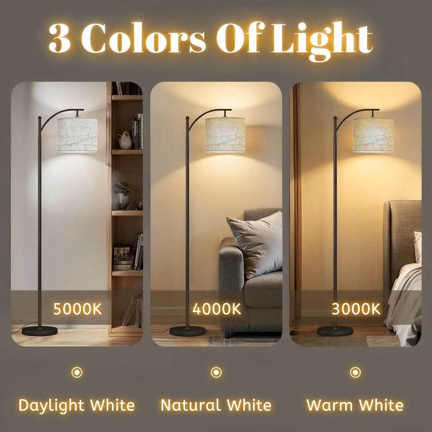 Arc Floor Lamps Topographic map Modern LED Adjustable Lampshade Standing Light for Living Room Reading Bedroom Office