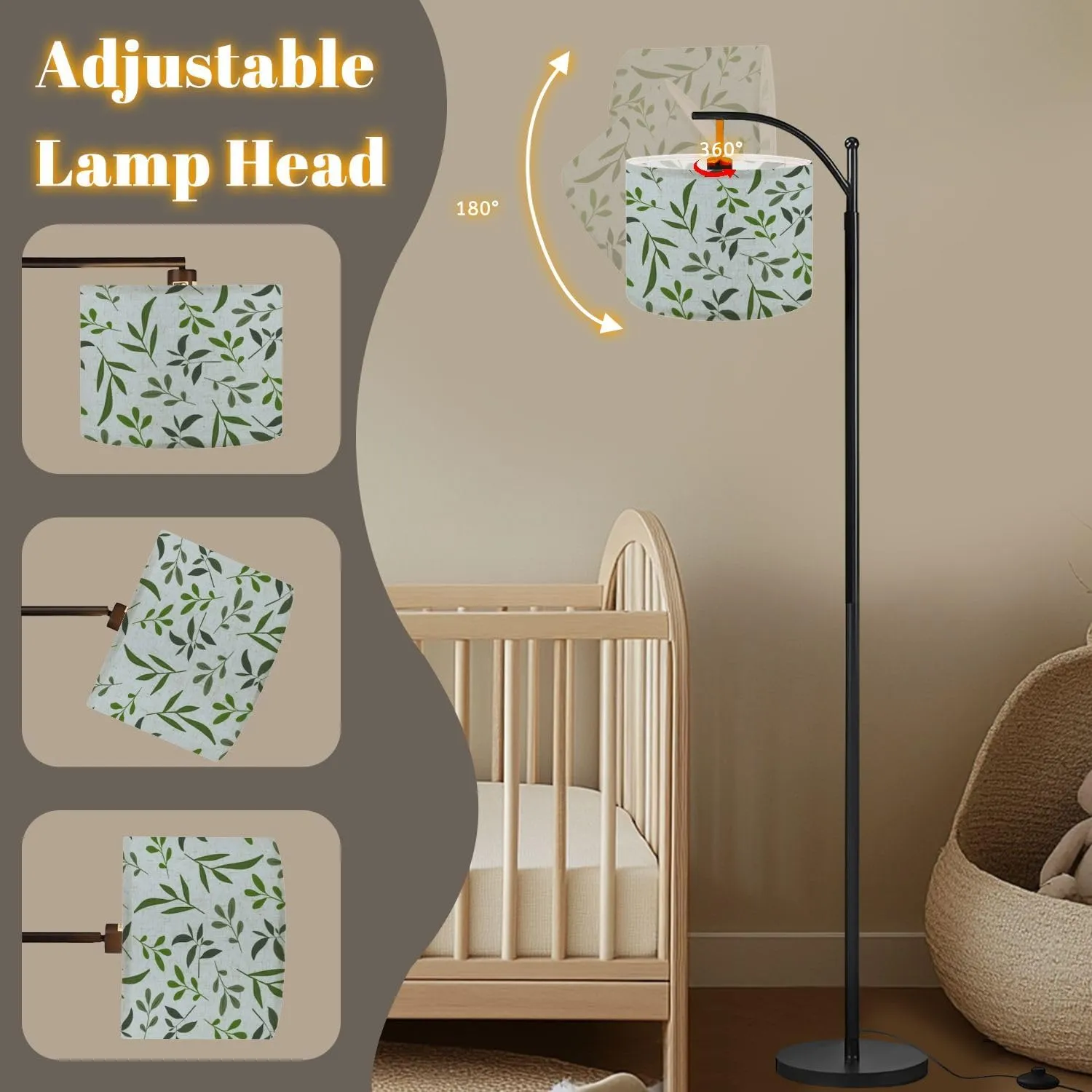 Arc Floor Lamps Tropical Leaves Design Floral Seamless Pattern Modern LED Adjustable Lampshade Standing Light for Living Room Reading Bedroom Office