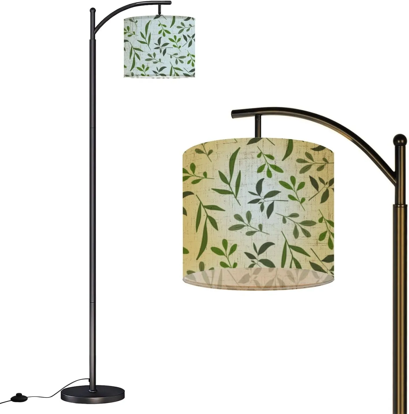 Arc Floor Lamps Tropical Leaves Design Floral Seamless Pattern Modern LED Adjustable Lampshade Standing Light for Living Room Reading Bedroom Office