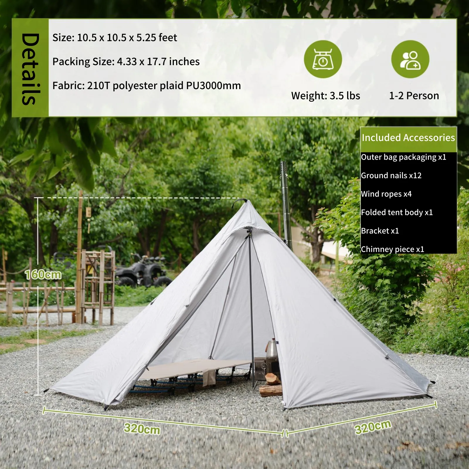 ATEPA BRESCIA 1-Person Ultralight Camping Tent with Stove Jack