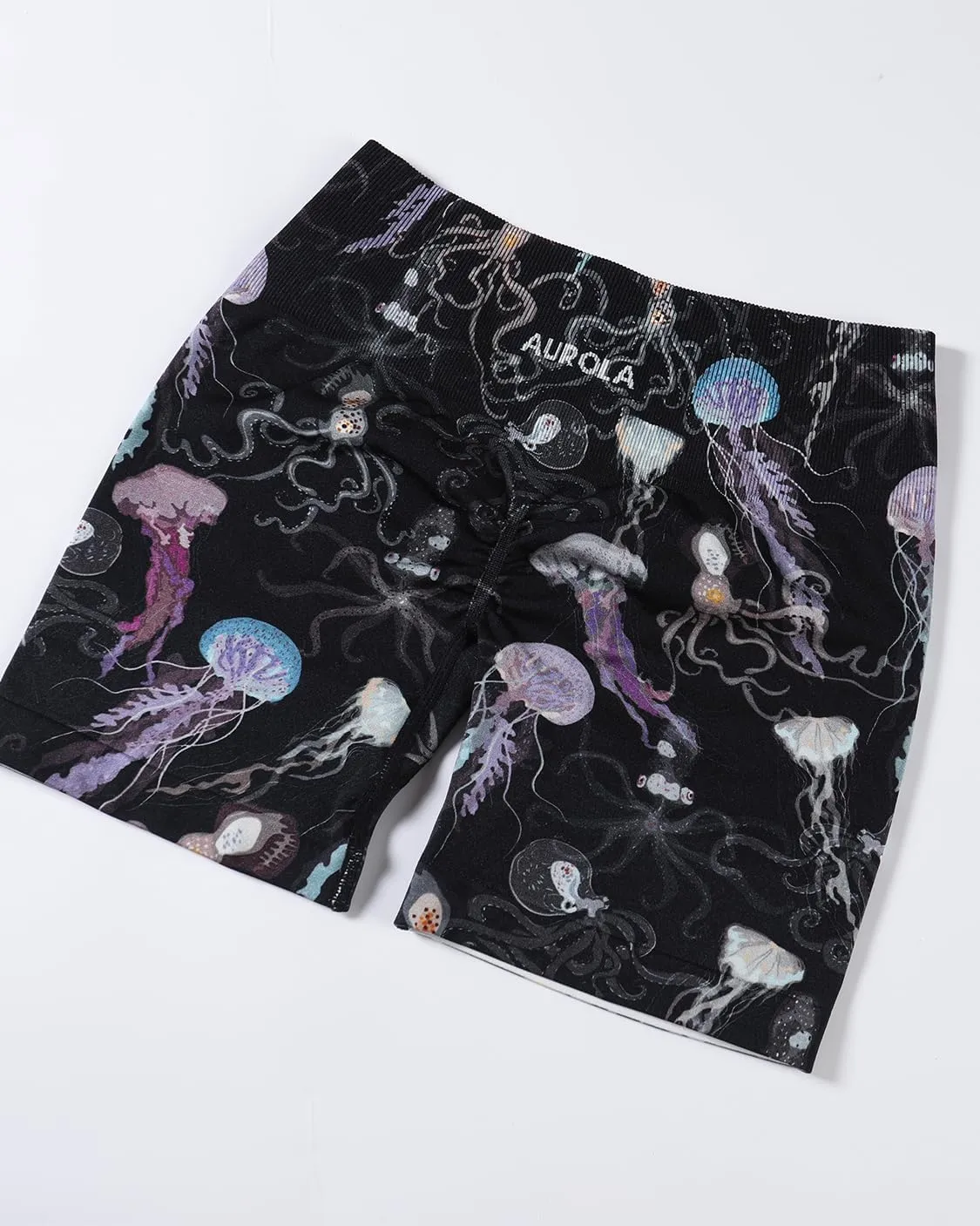 AUROLA Print Collection Fashion Shorts for Women,Inside White Scrunch Seamless Pattern Active Workout Shorts