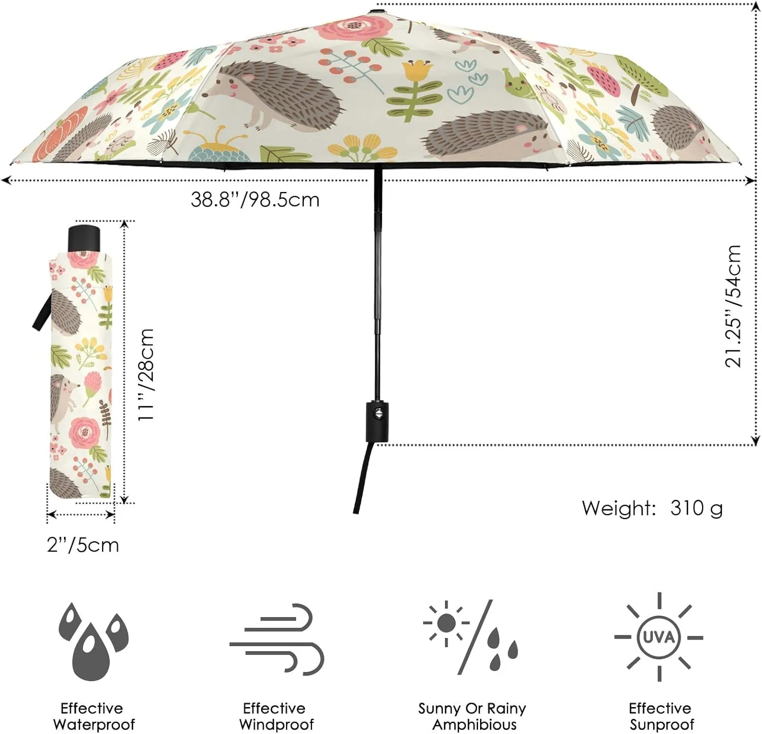 Automatic Lightweight Folding Umbrella, Auto Open/Close Portable Sun Travel Parasol, Compact Anti-UV Strong Rain Umbrella