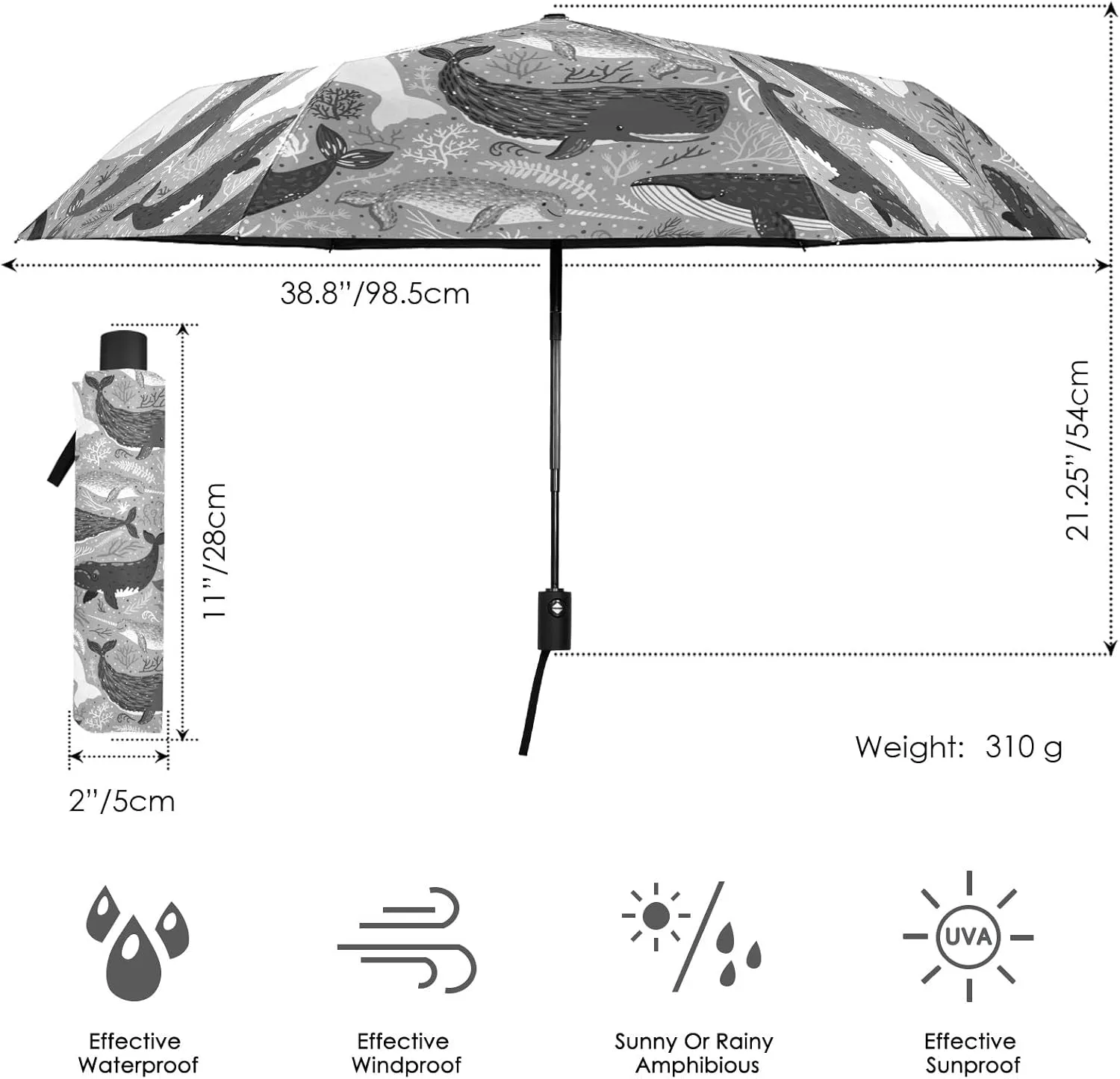 Automatic Lightweight Folding Umbrella, Auto Open/Close Portable Sun Travel Parasol, Compact Anti-UV Strong Rain Umbrella