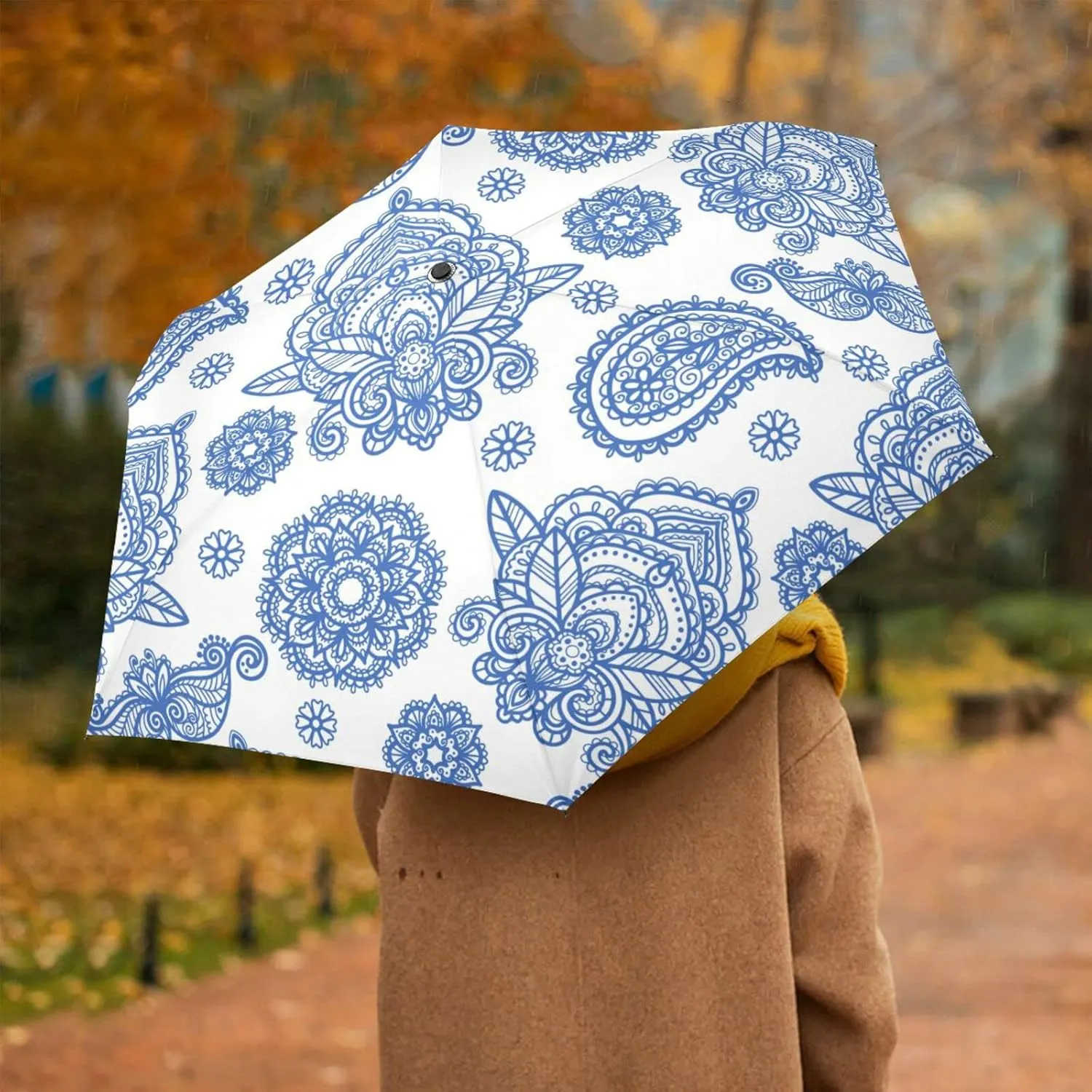 Automatic Lightweight Folding Umbrella, Auto Open/Close Portable Sun Travel Parasol, Compact Anti-UV Strong Rain Umbrella
