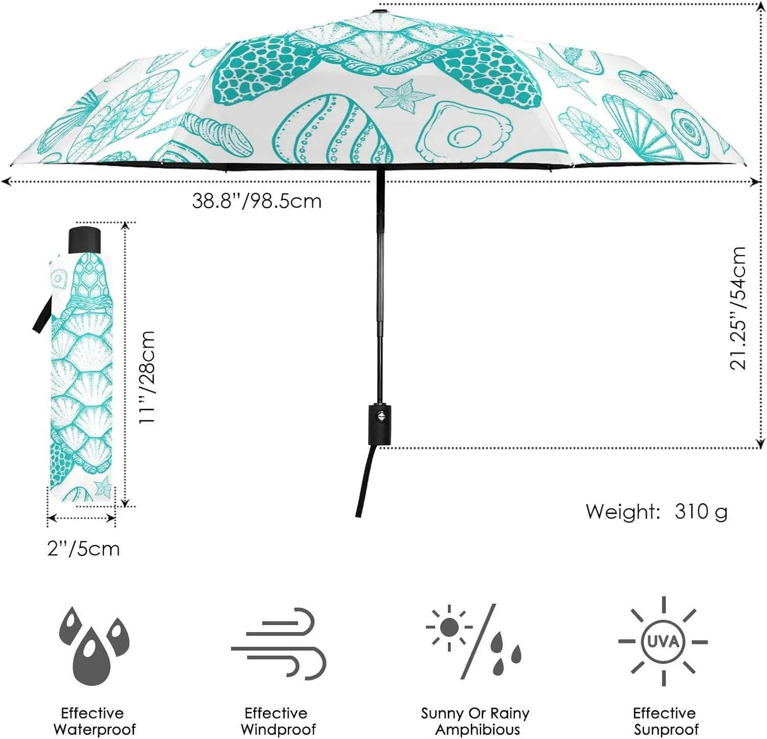 Automatic Lightweight Folding Umbrella, Auto Open/Close Portable Sun Travel Parasol, Compact Anti-UV Strong Rain Umbrella