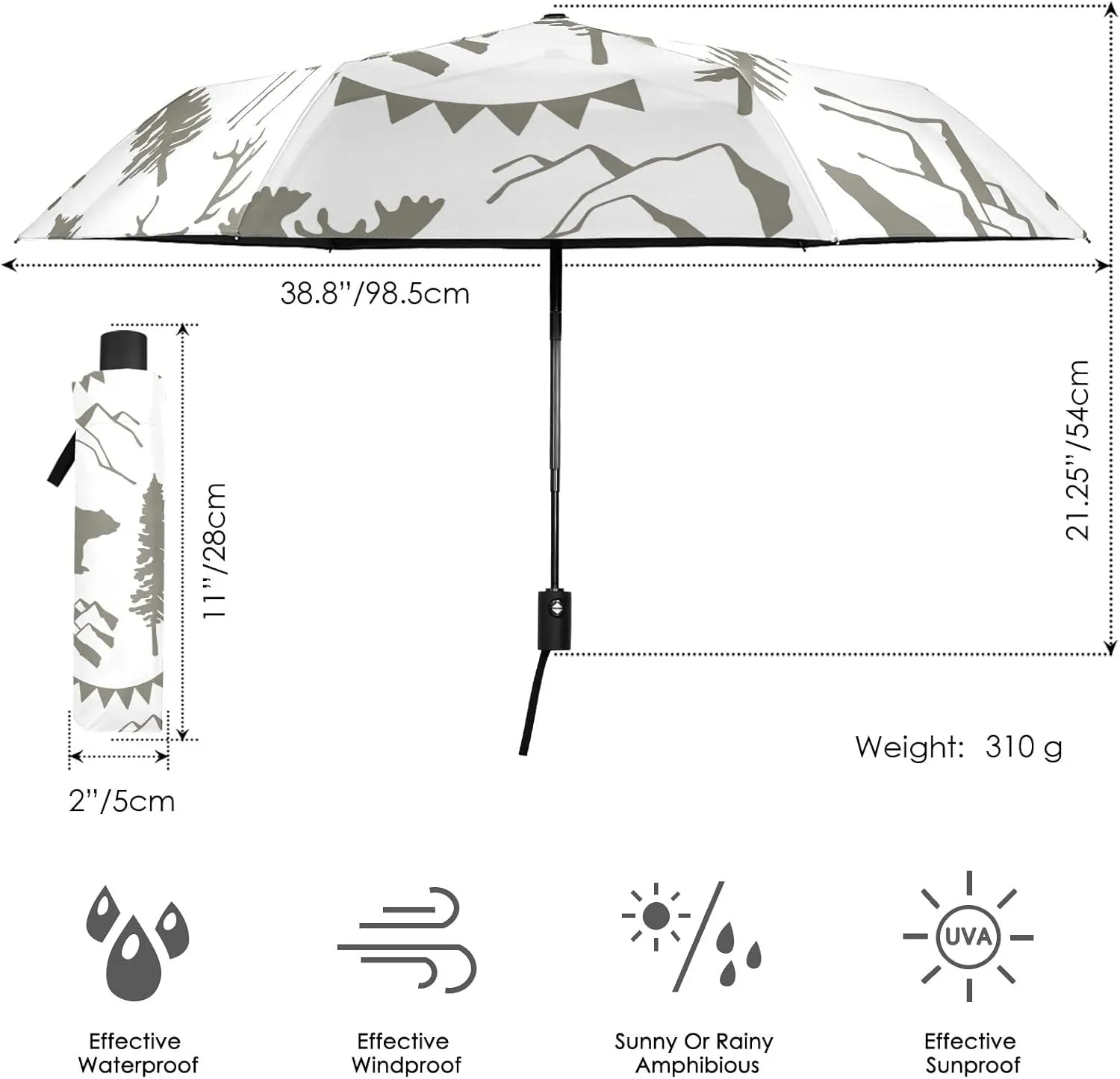 Automatic Lightweight Folding Umbrella, Auto Open/Close Portable Sun Travel Parasol, Compact Anti-UV Strong Rain Umbrella