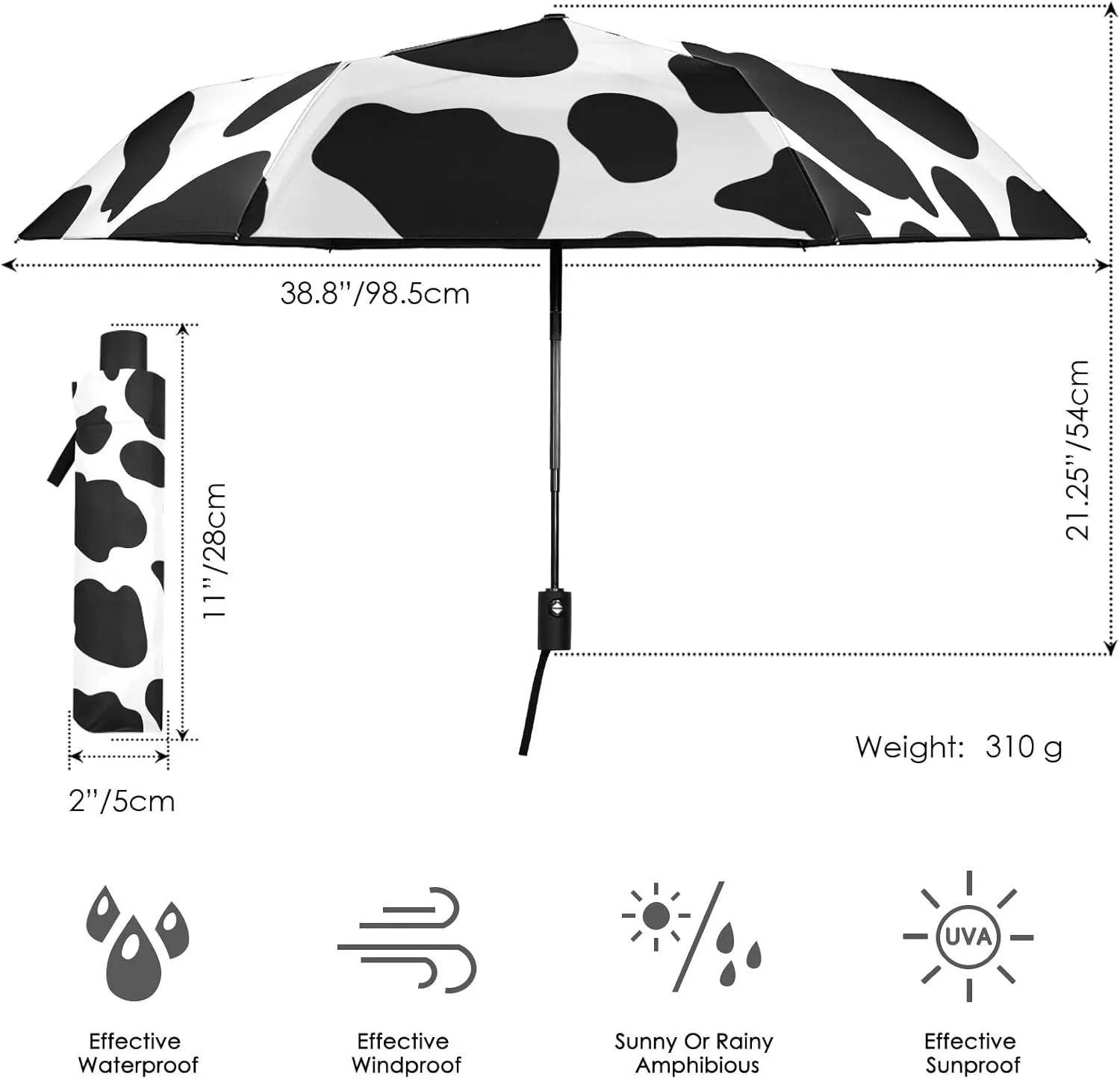 Automatic Lightweight Folding Umbrella, Auto Open/Close Portable Sun Travel Parasol, Compact Anti-UV Strong Rain Umbrella