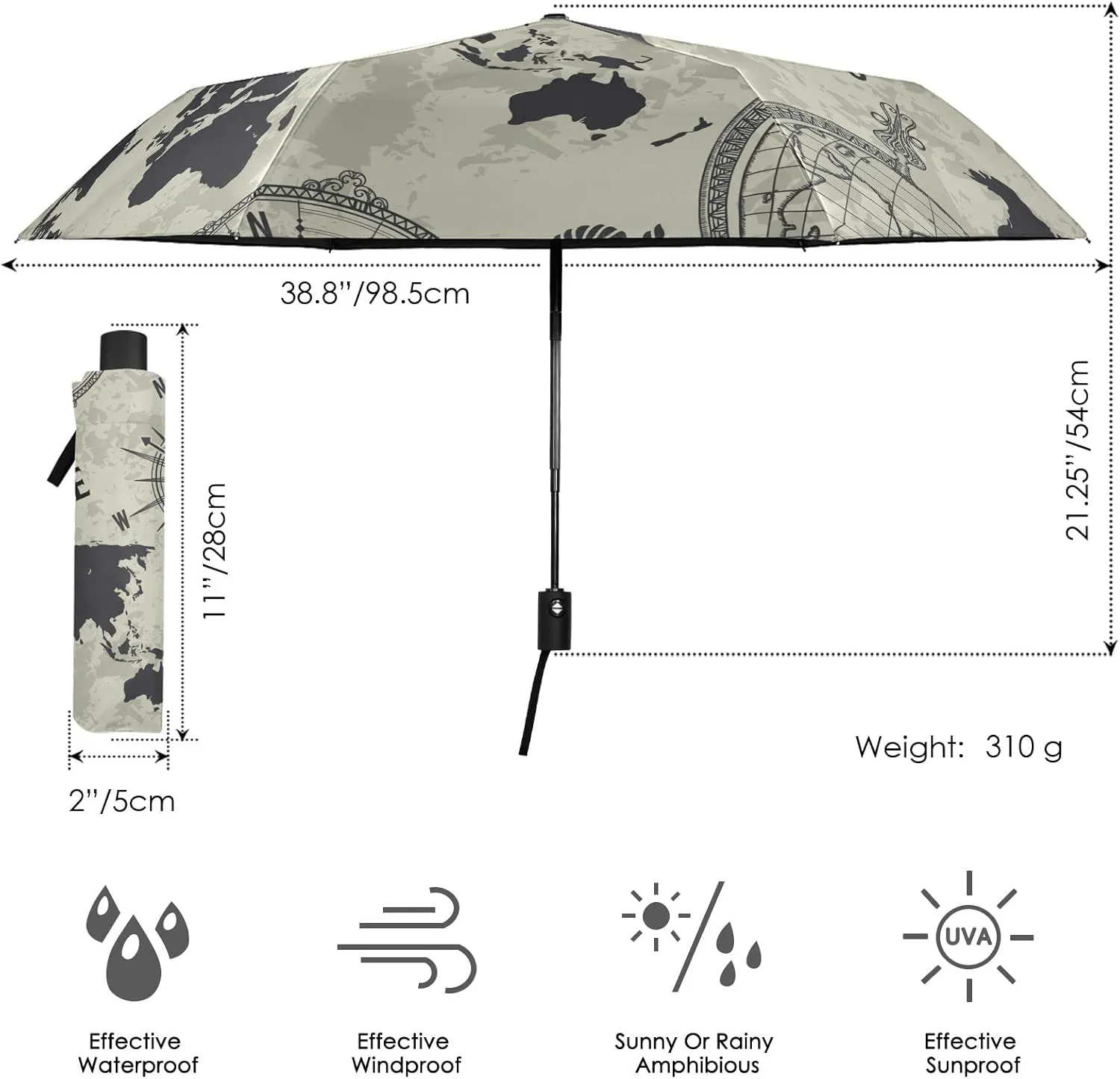 Automatic Lightweight Folding Umbrella, Auto Open/Close Portable Sun Travel Parasol, Compact Anti-UV Strong Rain Umbrella