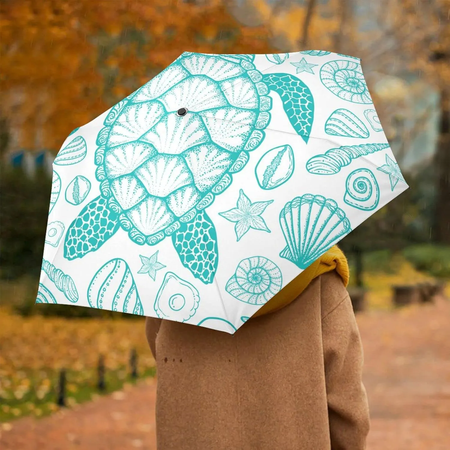 Automatic Lightweight Folding Umbrella, Auto Open/Close Portable Sun Travel Parasol, Compact Anti-UV Strong Rain Umbrella