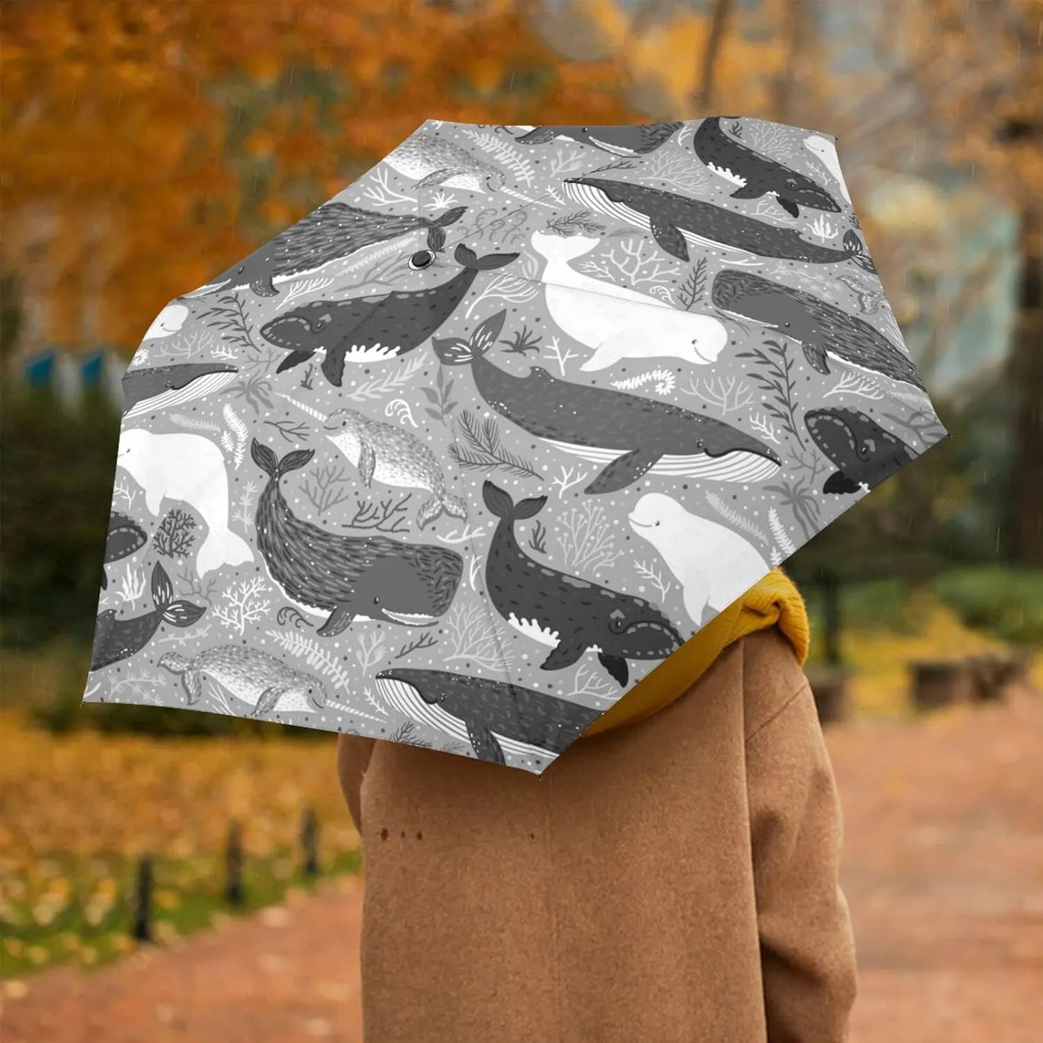 Automatic Lightweight Folding Umbrella, Auto Open/Close Portable Sun Travel Parasol, Compact Anti-UV Strong Rain Umbrella